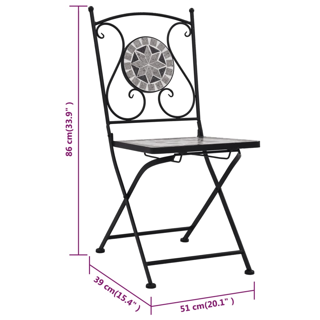 Bistrostoelen mozaïek 2 st grijs