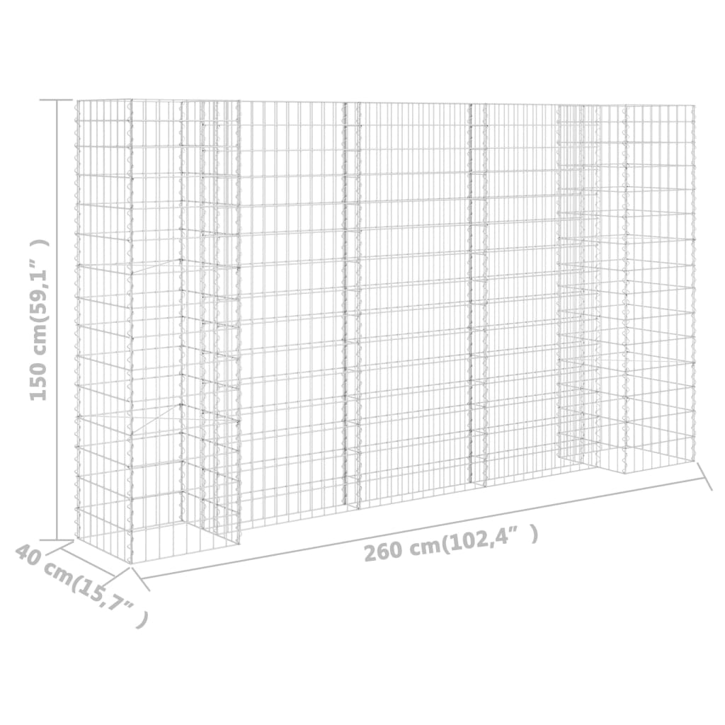 Gabion plantenbak H-vormig 260x40x150 cm staaldraad