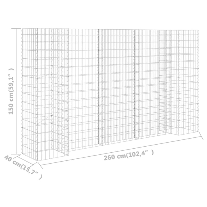 Gabion plantenbak H-vormig 260x40x150 cm staaldraad