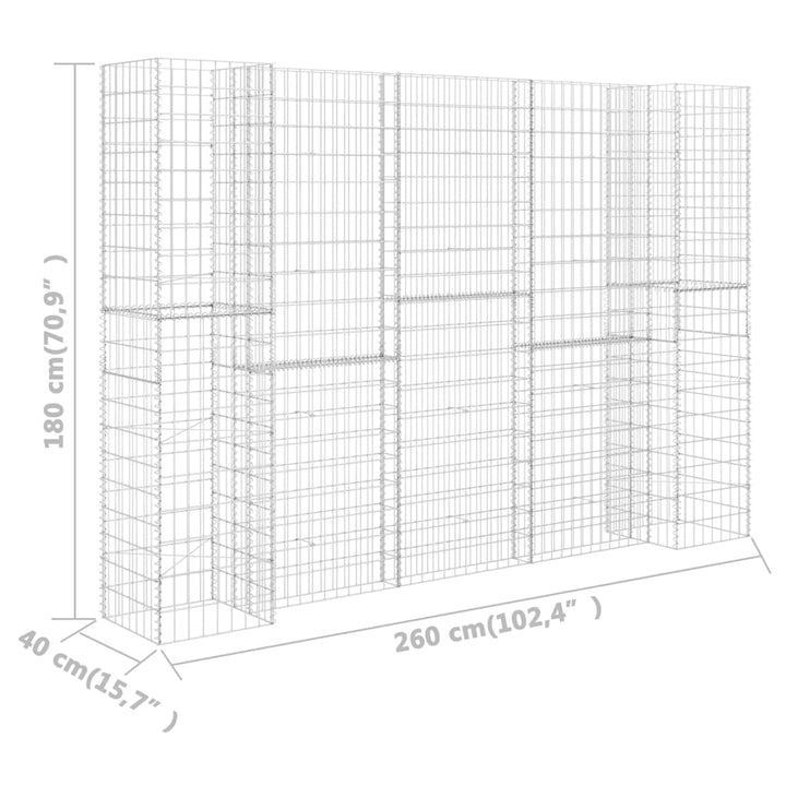 Gabion plantenbak H-vormig 260x40x180 cm staaldraad