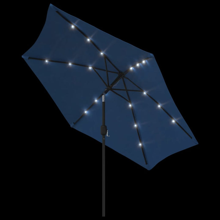 Parasol met LED-verlichting en stalen paal 300 cm blauw