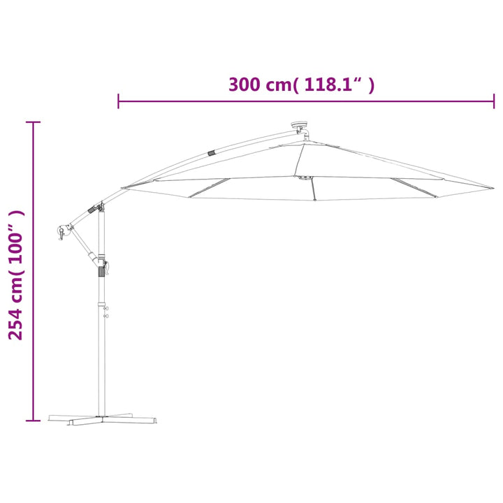 Zweefparasol met LED-verlichting en stalen paal 300 cm zwart