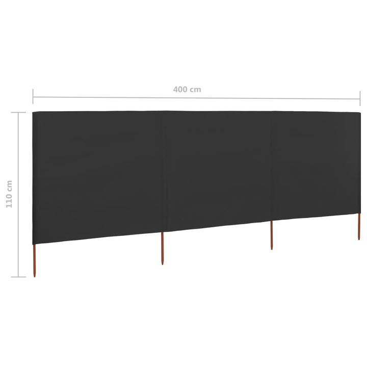 Windscherm 3-panelen 400x80 cm stof antraciet