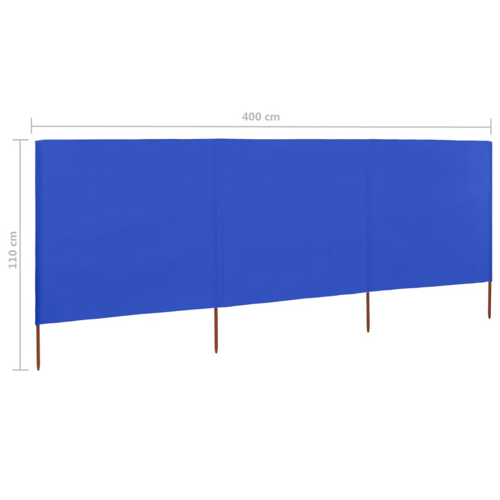 Windscherm 3-panelen 400x80 cm stof azuurblauw