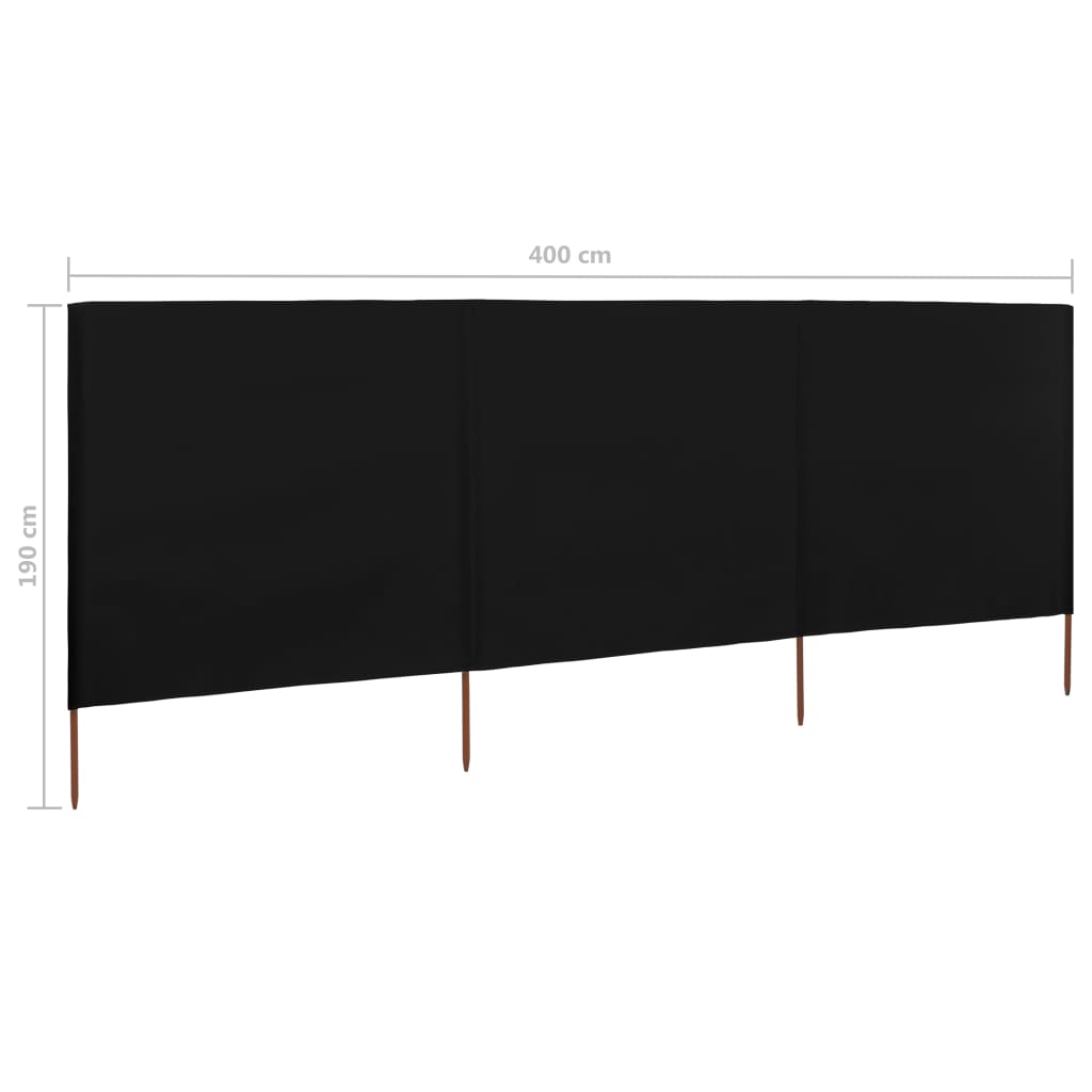 Windscherm 3-panelen 400x160 cm stof zwart
