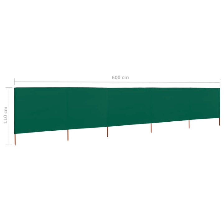 Windscherm 5-panelen 600x80 cm stof groen