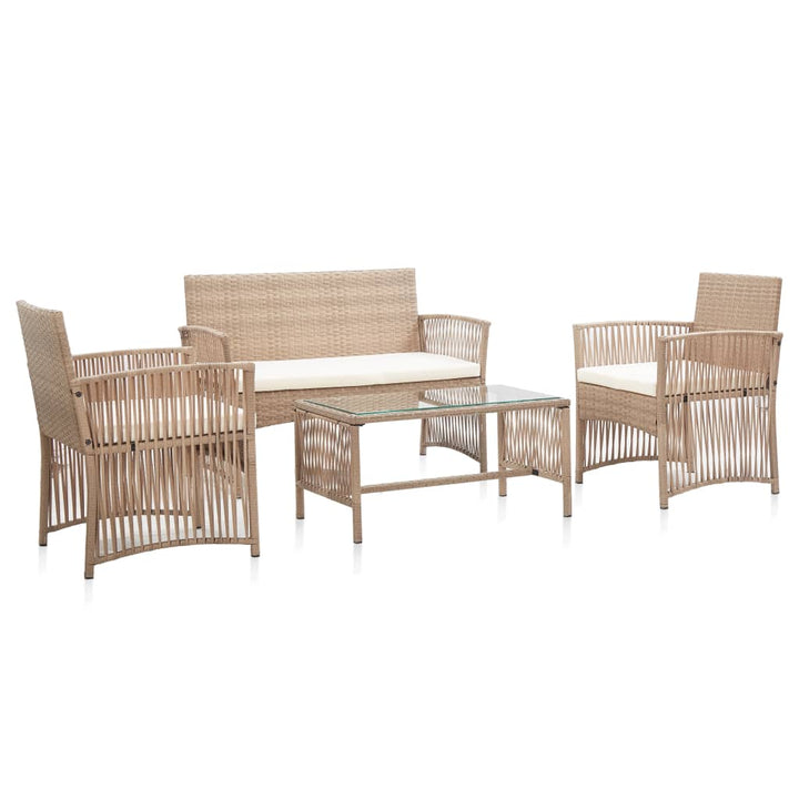 4-delige Loungeset met kussens poly rattan beige