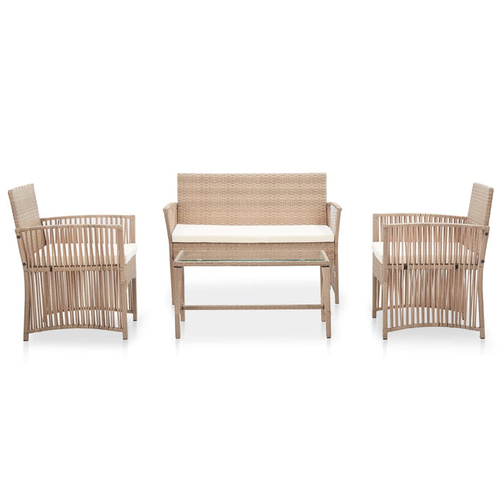 4-delige Loungeset met kussens poly rattan beige