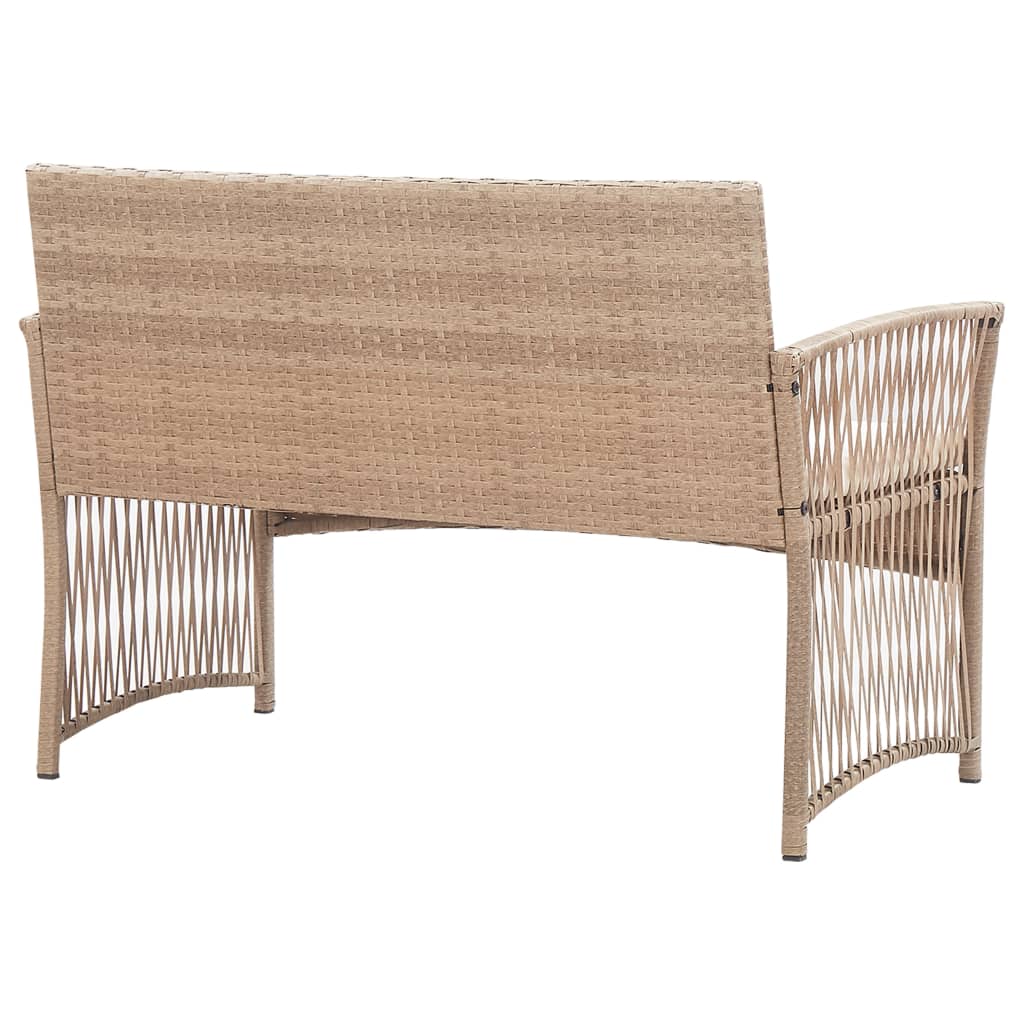 4-delige Loungeset met kussens poly rattan beige