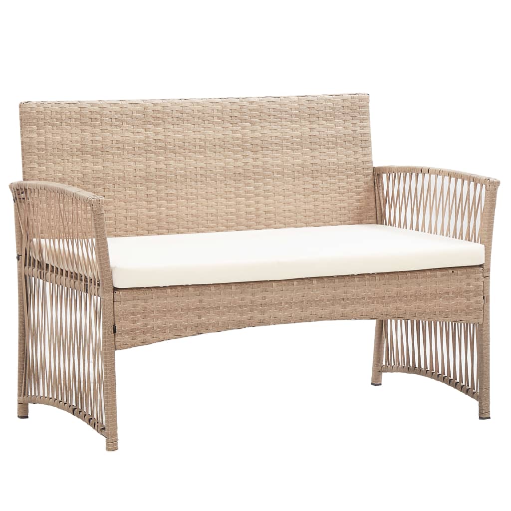 4-delige Loungeset met kussens poly rattan beige