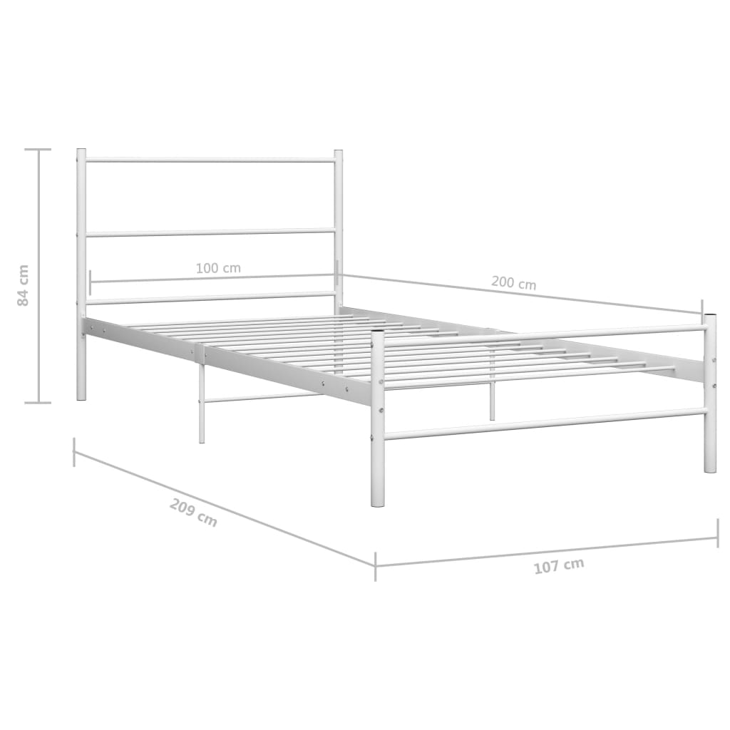 Bedframe metaal wit 100x200 cm