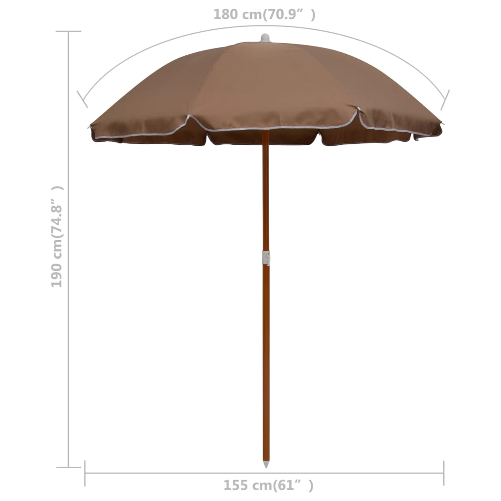 Parasol met stalen paal 180 cm taupe