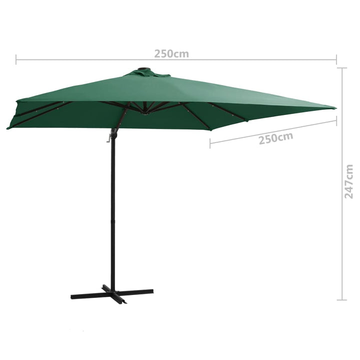 Zweefparasol met LED-verlichting stalen paal 250x250 cm groen