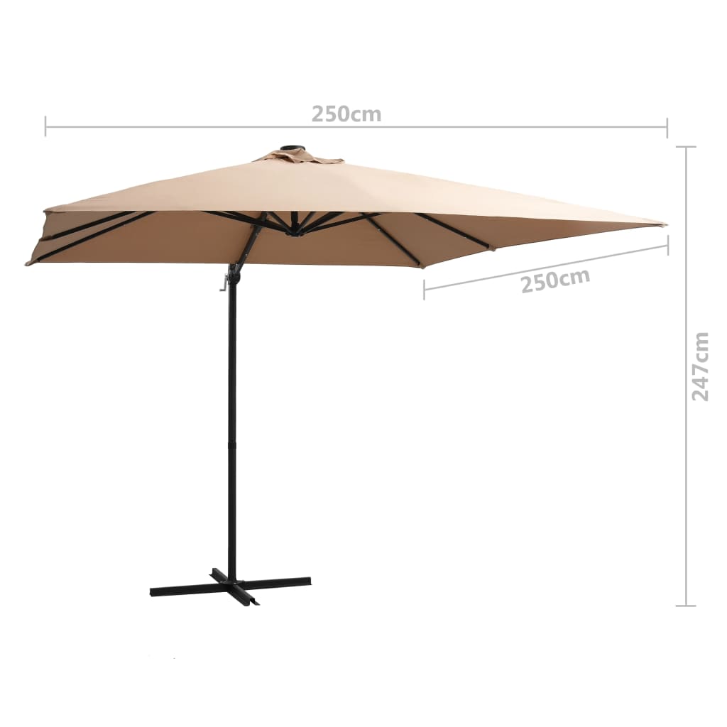 Zweefparasol met LED-verlichting stalen paal 250x250 cm taupe