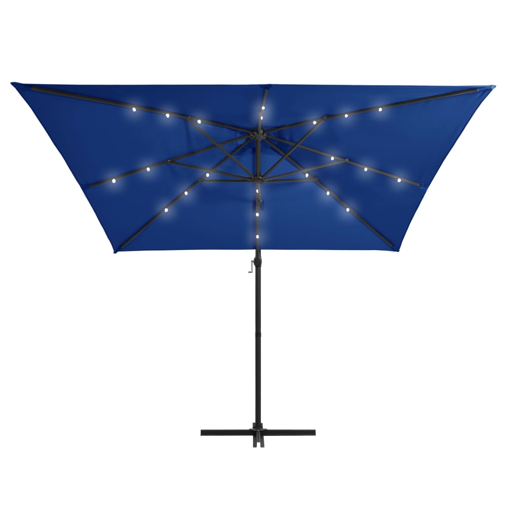 Zweefparasol met LED-verlichting en paal 250x250 cm azuurblauw