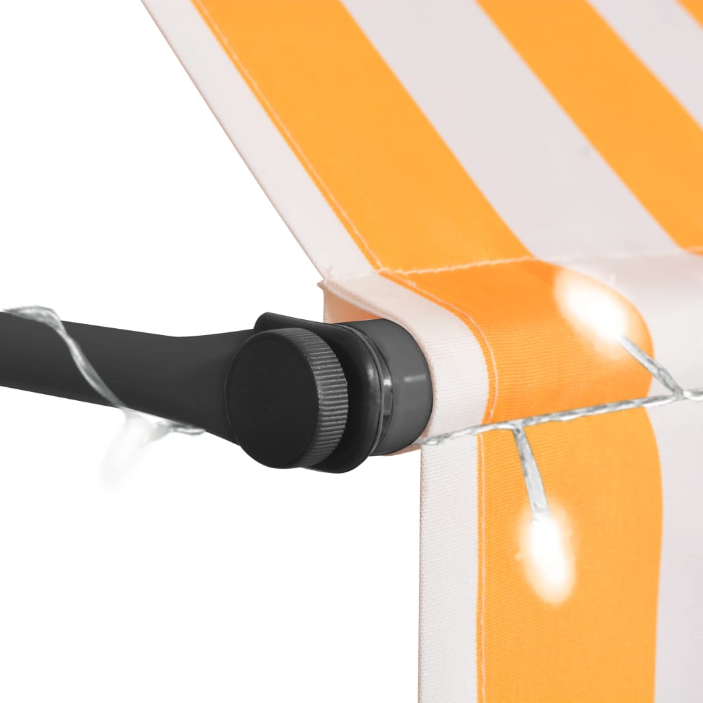 Luifel handmatig uittrekbaar met LED 250 cm wit en oranje