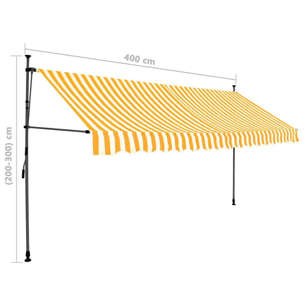 Luifel handmatig uittrekbaar met LED 400 cm wit en oranje