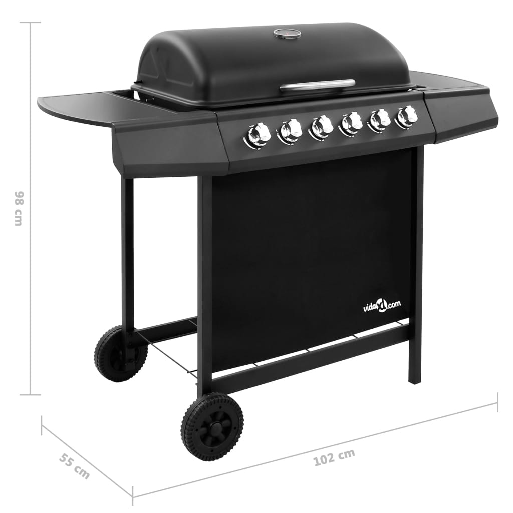 Gasbarbecue met 6 branders zwart