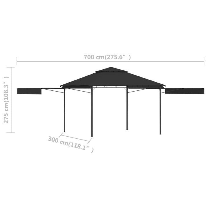 Prieel met uitschuifbare daken 180 g/m² 3x3x2,75 m antraciet