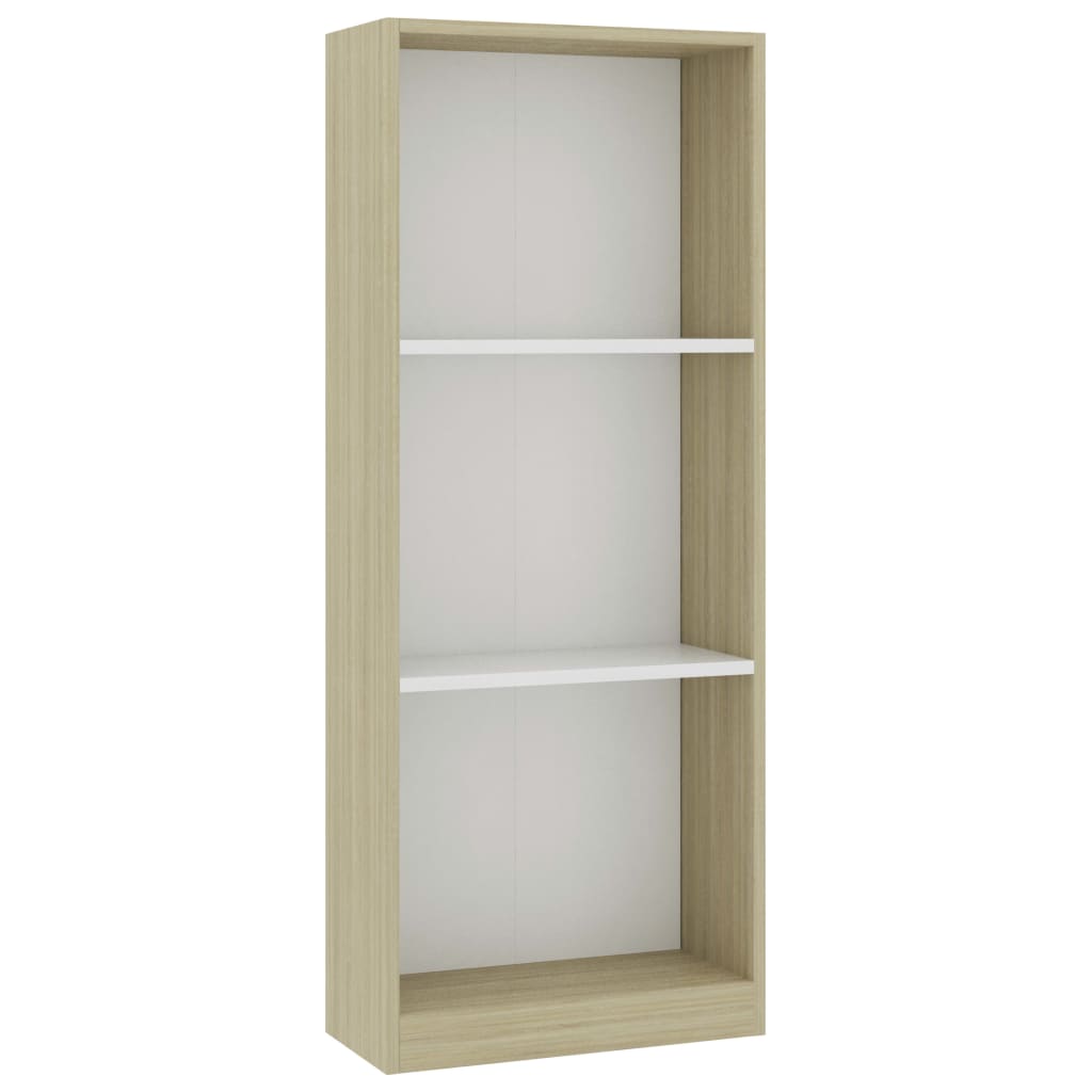 Boekenkast met 3 schappen 40x24x108cm bewerkt hout wit en eiken