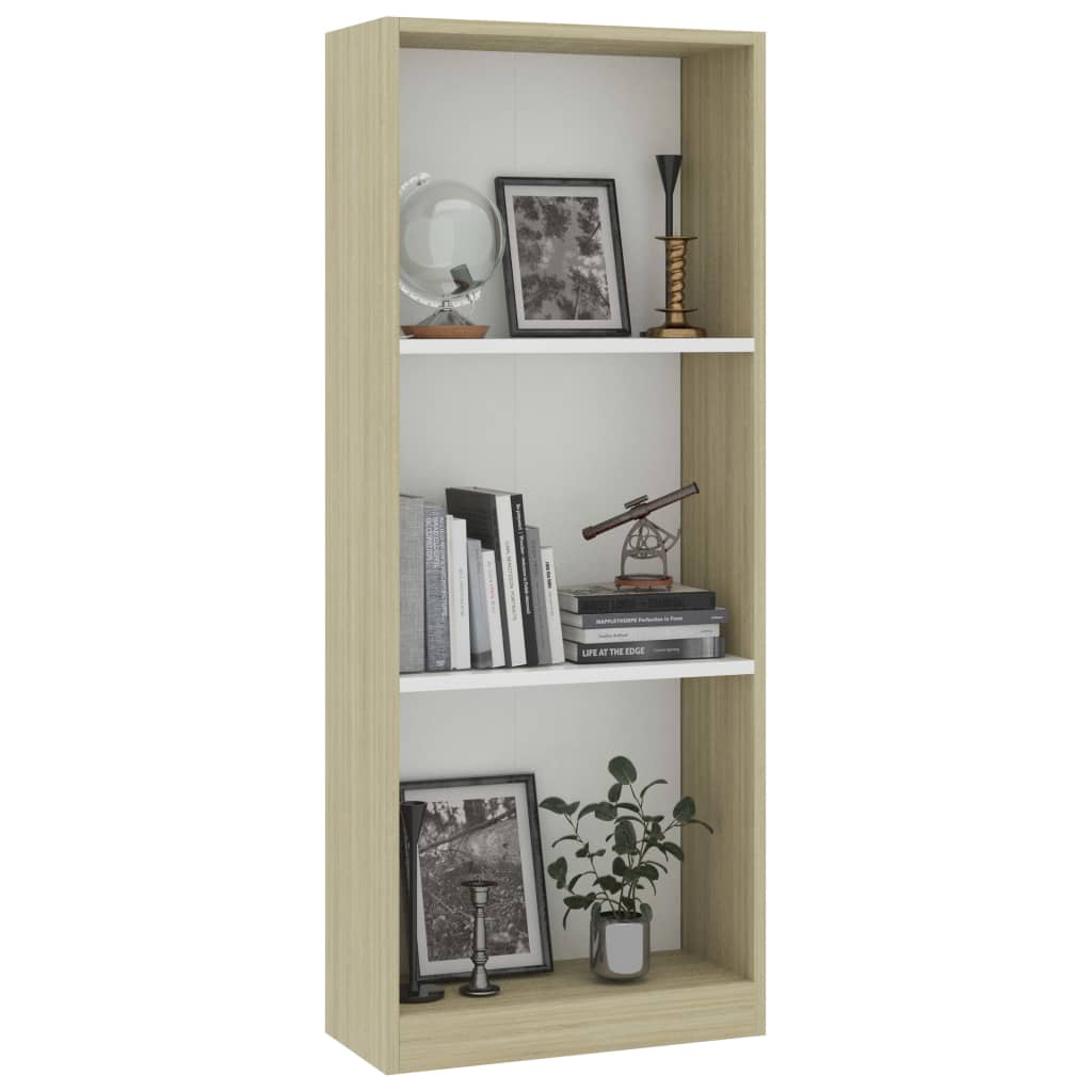 Boekenkast met 3 schappen 40x24x108cm bewerkt hout wit en eiken