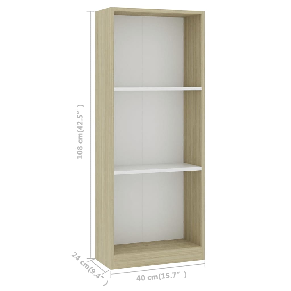 Boekenkast met 3 schappen 40x24x108cm bewerkt hout wit en eiken