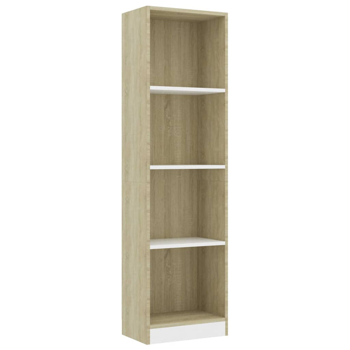 Boekenkast met 4 schappen 40x24x142cm bewerkt hout wit en eiken