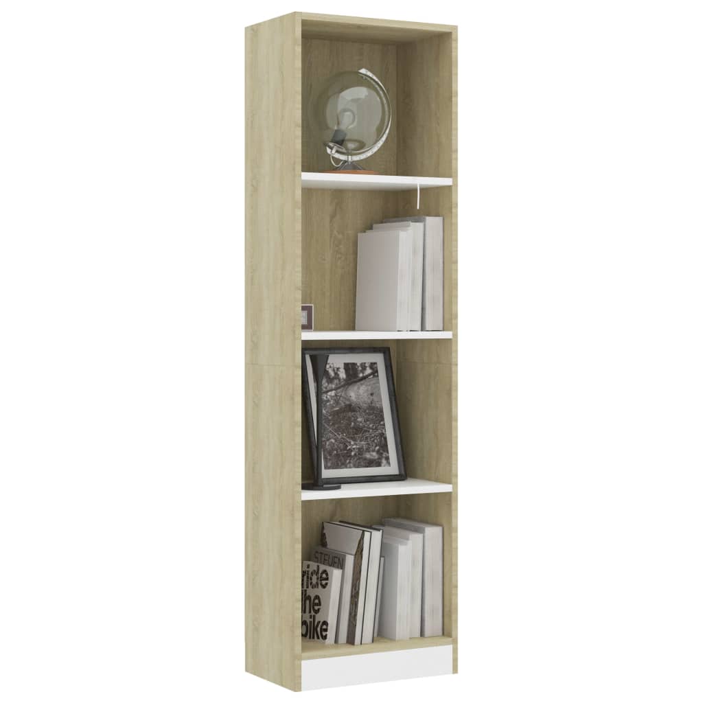 Boekenkast met 4 schappen 40x24x142cm bewerkt hout wit en eiken