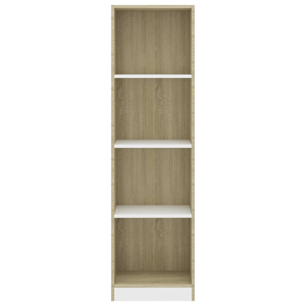 Boekenkast met 4 schappen 40x24x142cm bewerkt hout wit en eiken