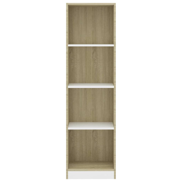 Boekenkast met 4 schappen 40x24x142cm bewerkt hout wit en eiken