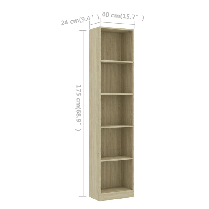 Boekenkast met 5 schappen 40x24x175 cm bewerkt hout sonoma eik