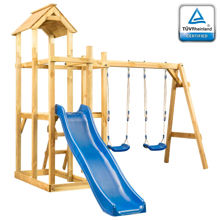 Speelhuis met glijbaan, schommel en ladder 285x305x226,5 cm