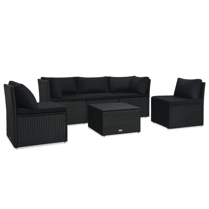 4-delige Loungeset met kussens poly rattan zwart