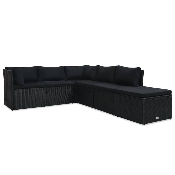 4-delige Loungeset met kussens poly rattan zwart