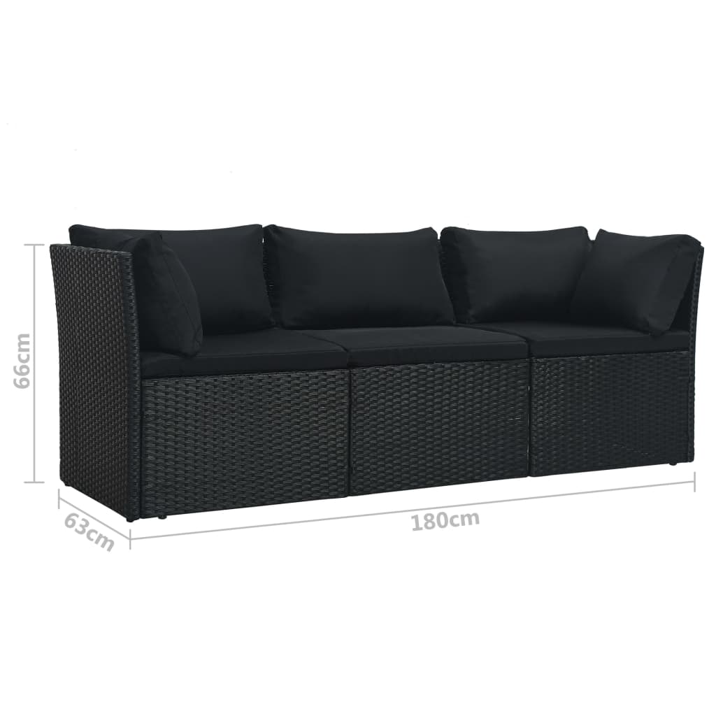 4-delige Loungeset met kussens poly rattan zwart