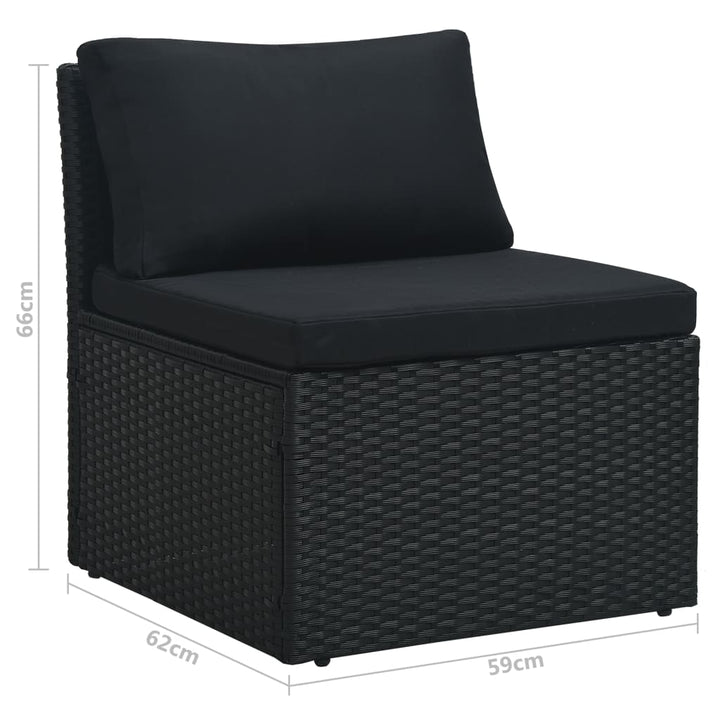 4-delige Loungeset met kussens poly rattan zwart