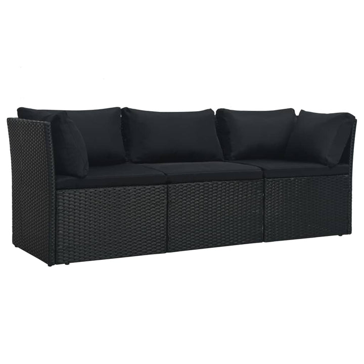 4-delige Loungeset met kussens poly rattan zwart