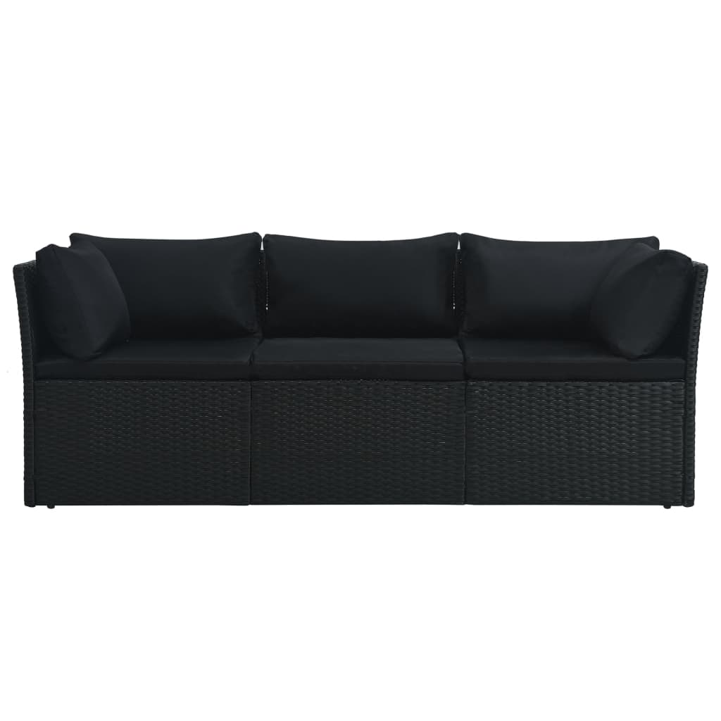 4-delige Loungeset met kussens poly rattan zwart