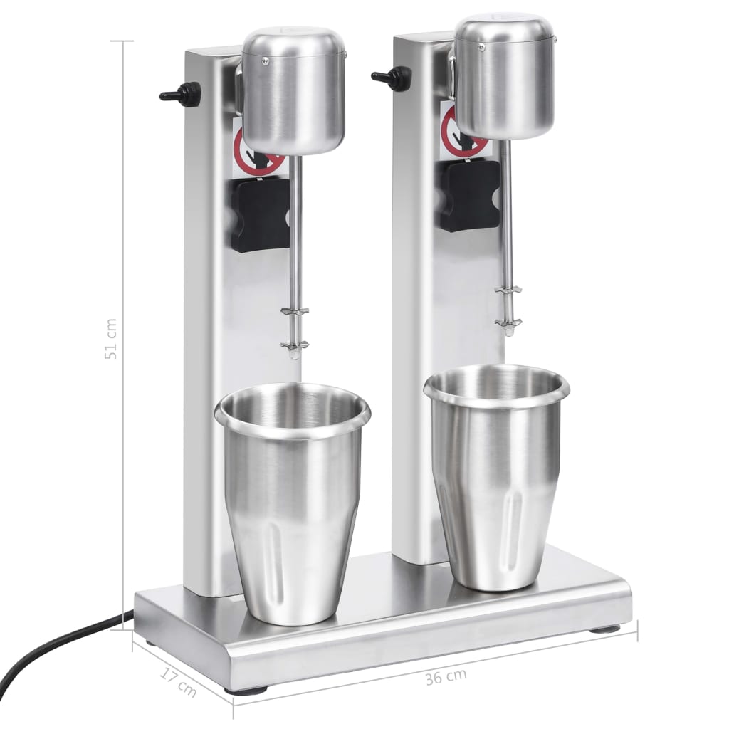 Milkshakemixer met dubbele bekers roestvrij staal 2 L