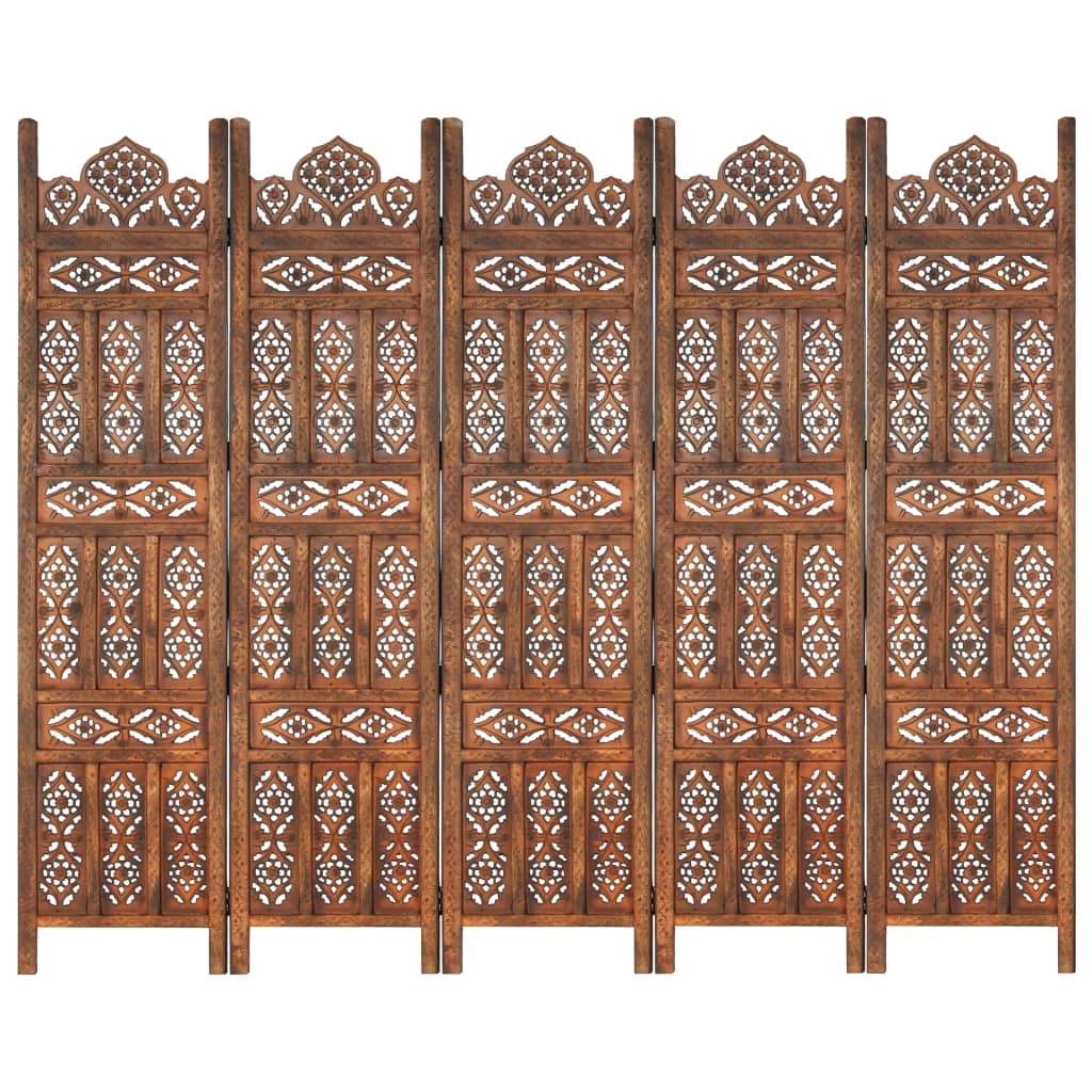 Kamerscherm 5 panelen handgesneden 200x165 cm mangohout bruin
