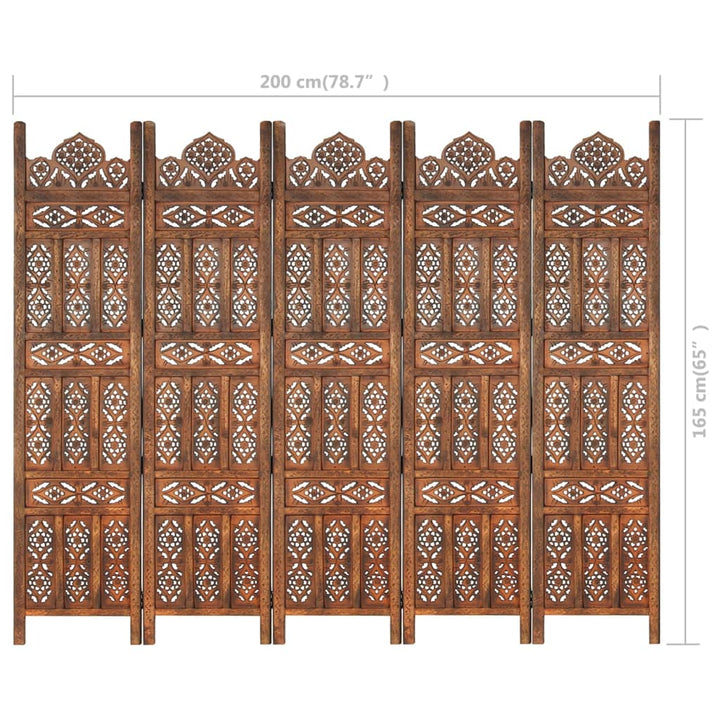 Kamerscherm 5 panelen handgesneden 200x165 cm mangohout bruin