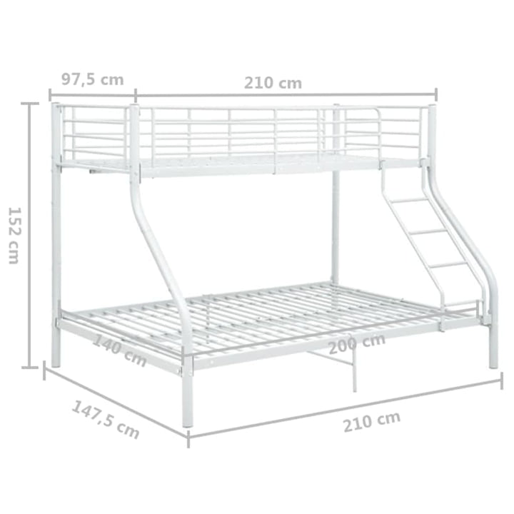 Stapelbedframe metaal wit 140x200 cm/90x200 cm