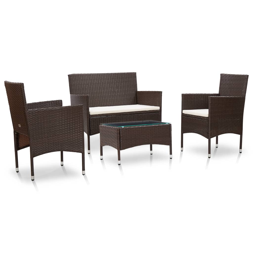 4-delige Loungeset met kussens poly rattan bruin