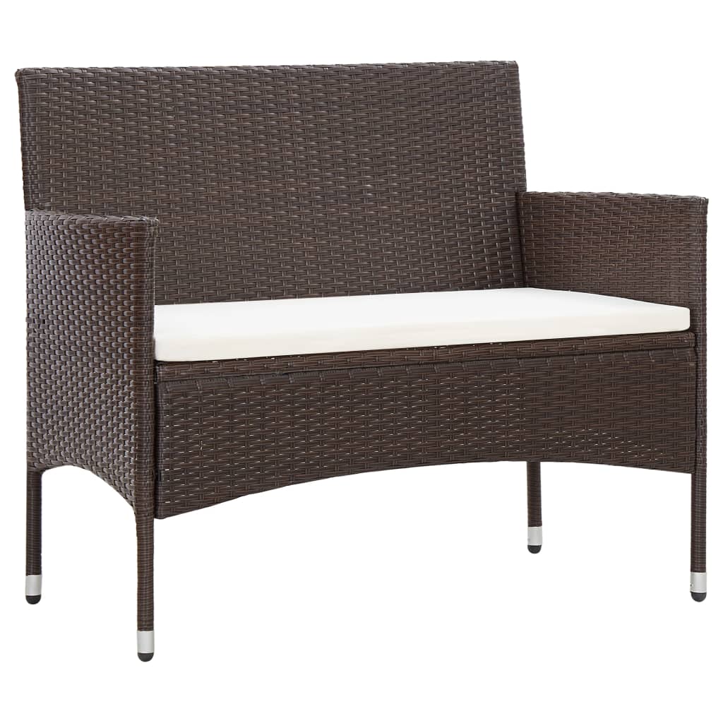 4-delige Loungeset met kussens poly rattan bruin