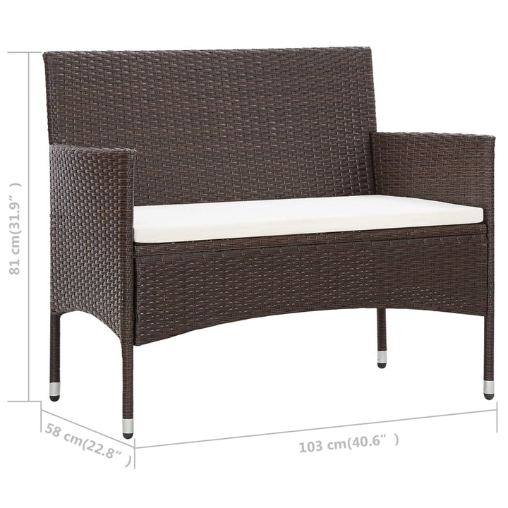 4-delige Loungeset met kussens poly rattan bruin