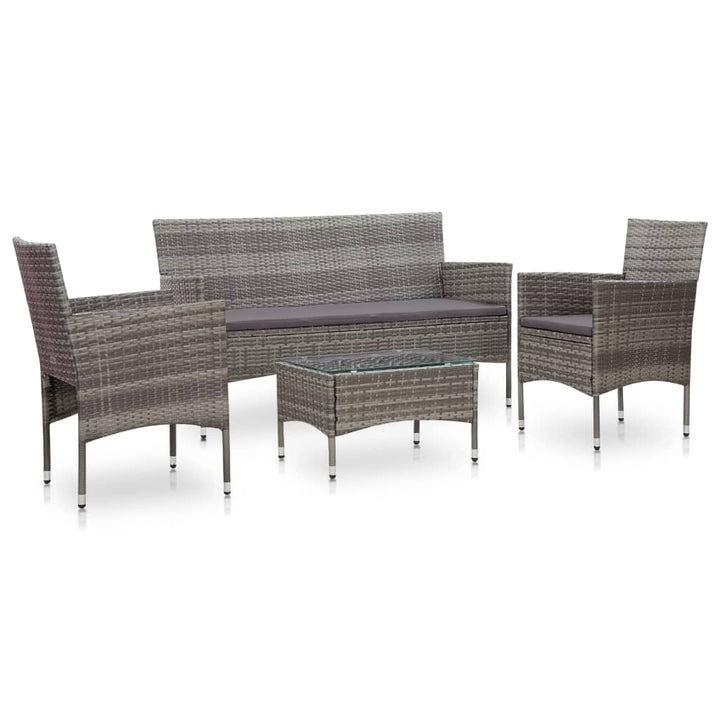 4-delige Loungeset met kussens poly rattan grijs