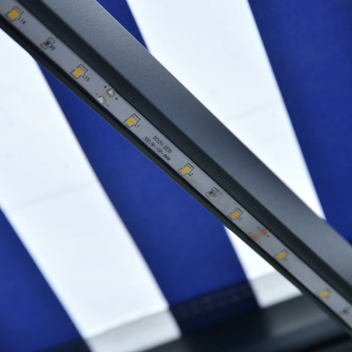 Luifel met windsensor en LED 350x250 cm blauw en wit