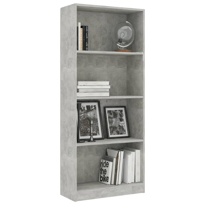 Boekenkast met 4 schappen 60x24x142 cm bewerkt hout betongrijs