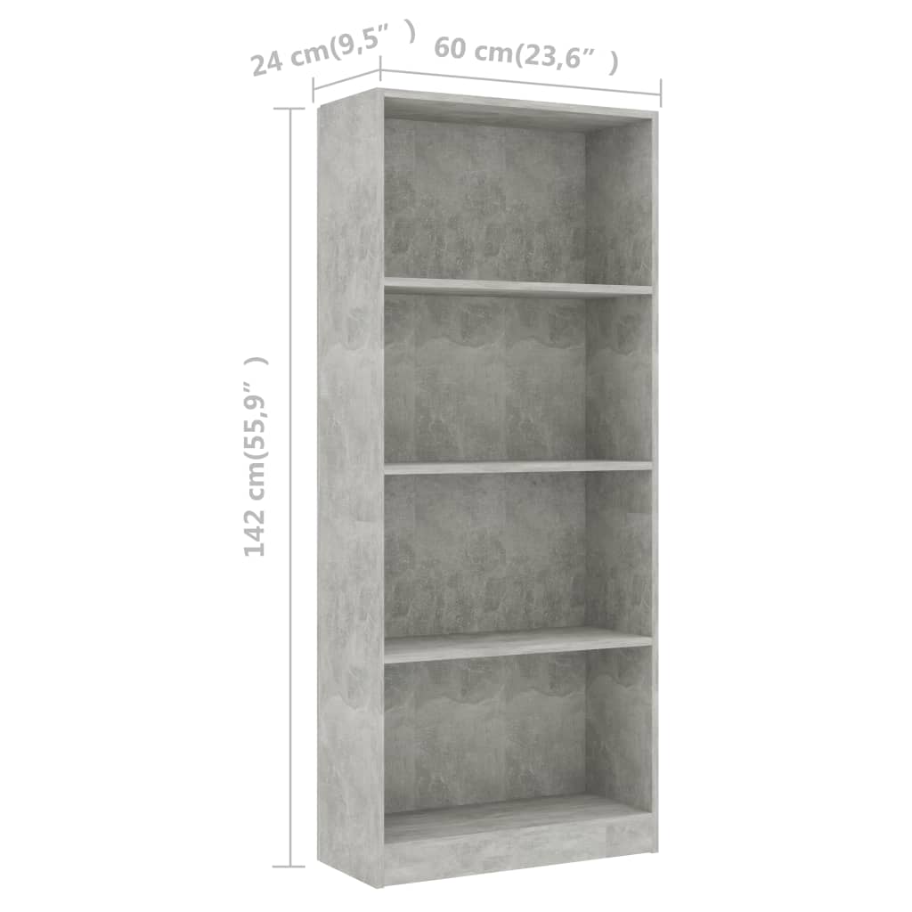 Boekenkast met 4 schappen 60x24x142 cm bewerkt hout betongrijs