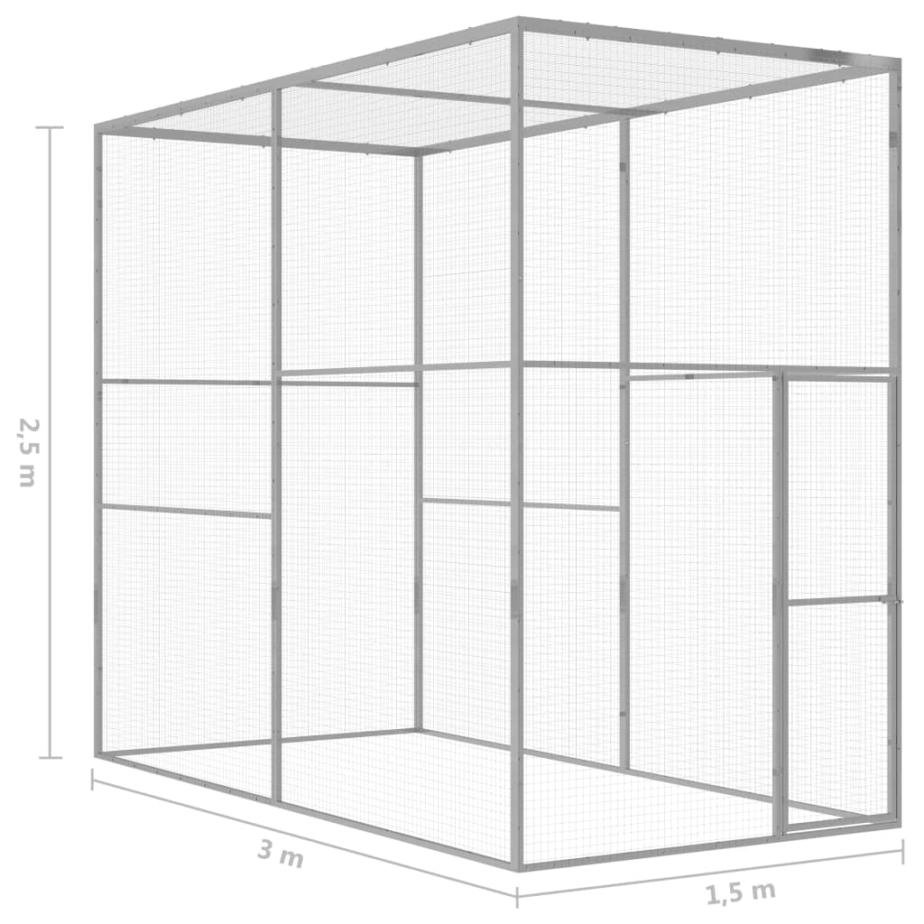 vidaXL Kattenkooi 3x1,5x2,5m gegalvaniseerd staal